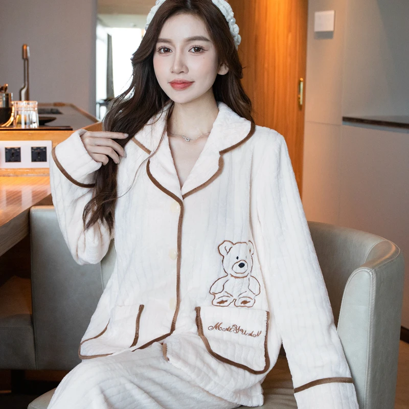 睡衣女秋冬季珊瑚绒2022年新款加绒加厚套装法兰绒保暖家居服1