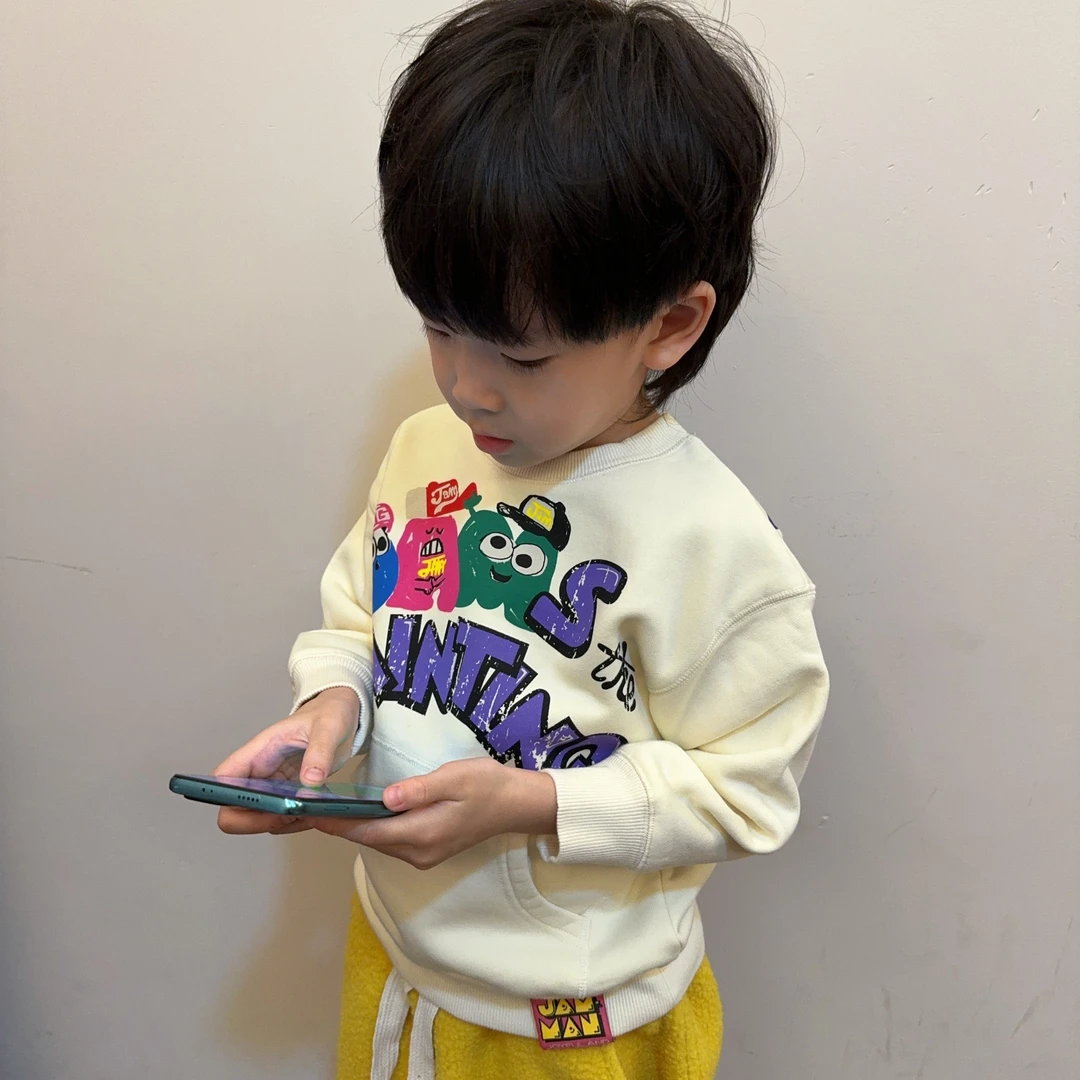 儿童秋冬卡通日系洋气拔印加绒水洗卫衣0187