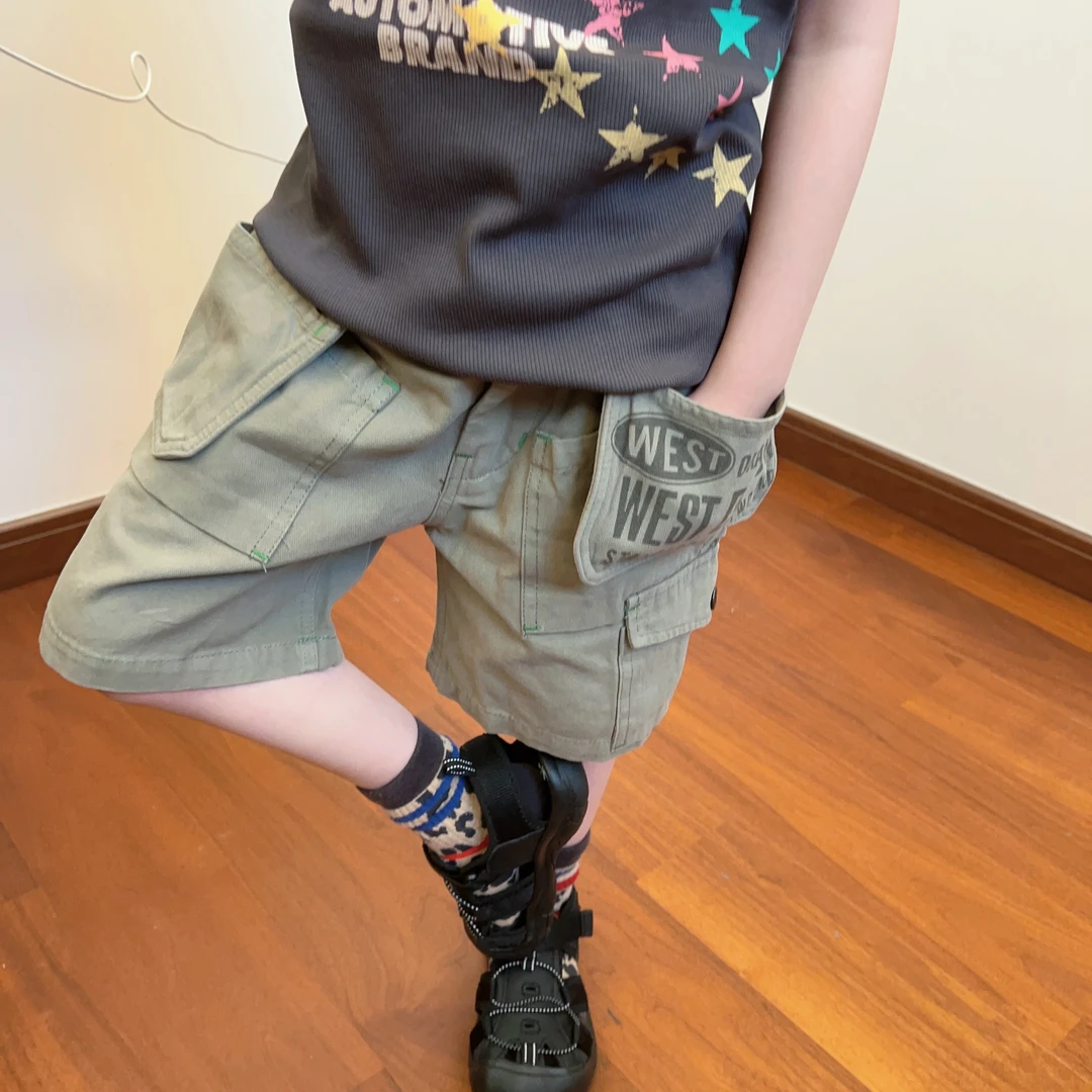 令佳潮牌 现货   儿童夏季中古重工口袋宽松洋气工装休闲裤