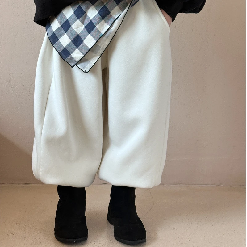 薄绒 现货 令佳潮牌 24冬季儿童加绒宽松版休闲一体绒卫裤0201