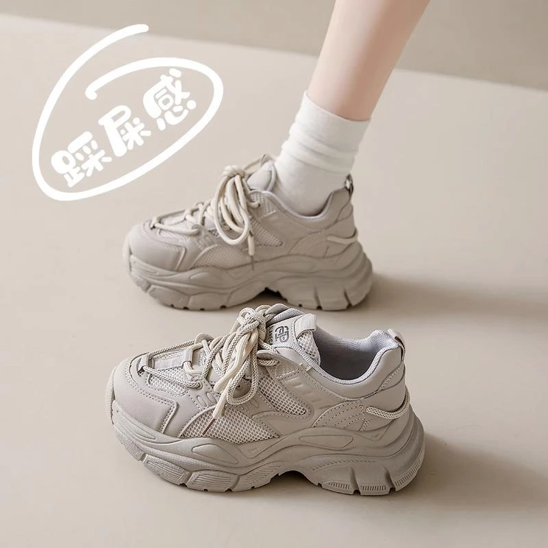 踩屎感超软底老爹鞋女2023爆款秋季女鞋小码34厚底增高灰色运动鞋