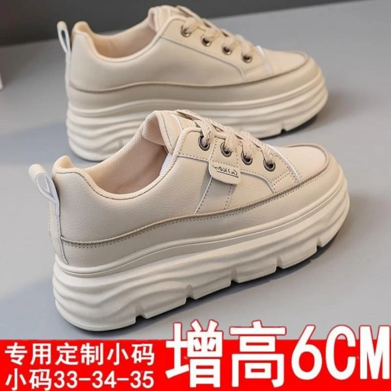 内增高女鞋2023爆款新款秋季厚底板鞋女显脚小码34运动真皮小白鞋