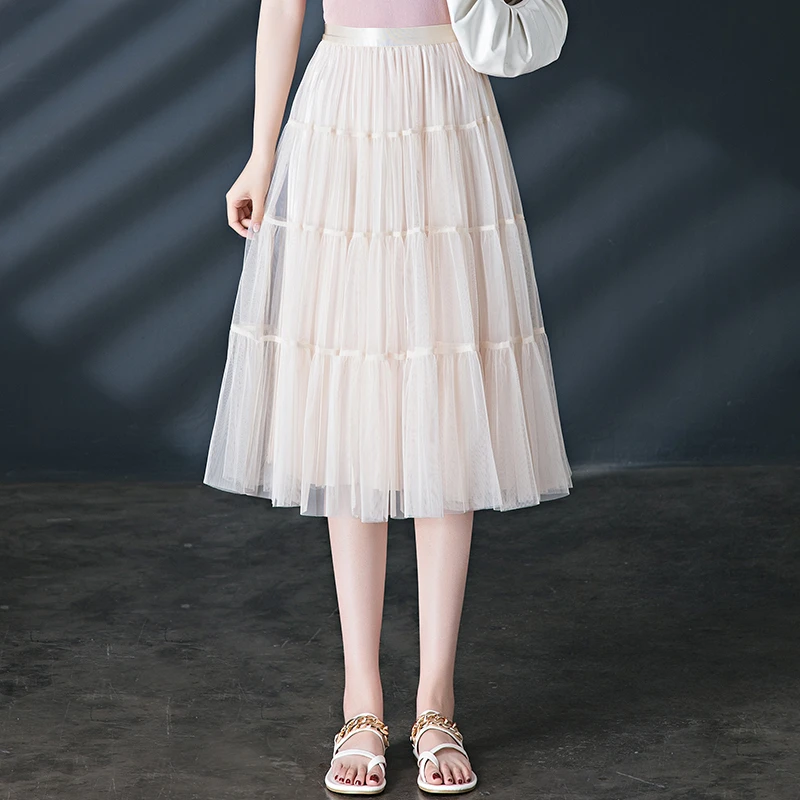 哥弟阿玛施正品2025时髦飒美拼接网纱裙高腰显瘦时尚百搭半身裙子
