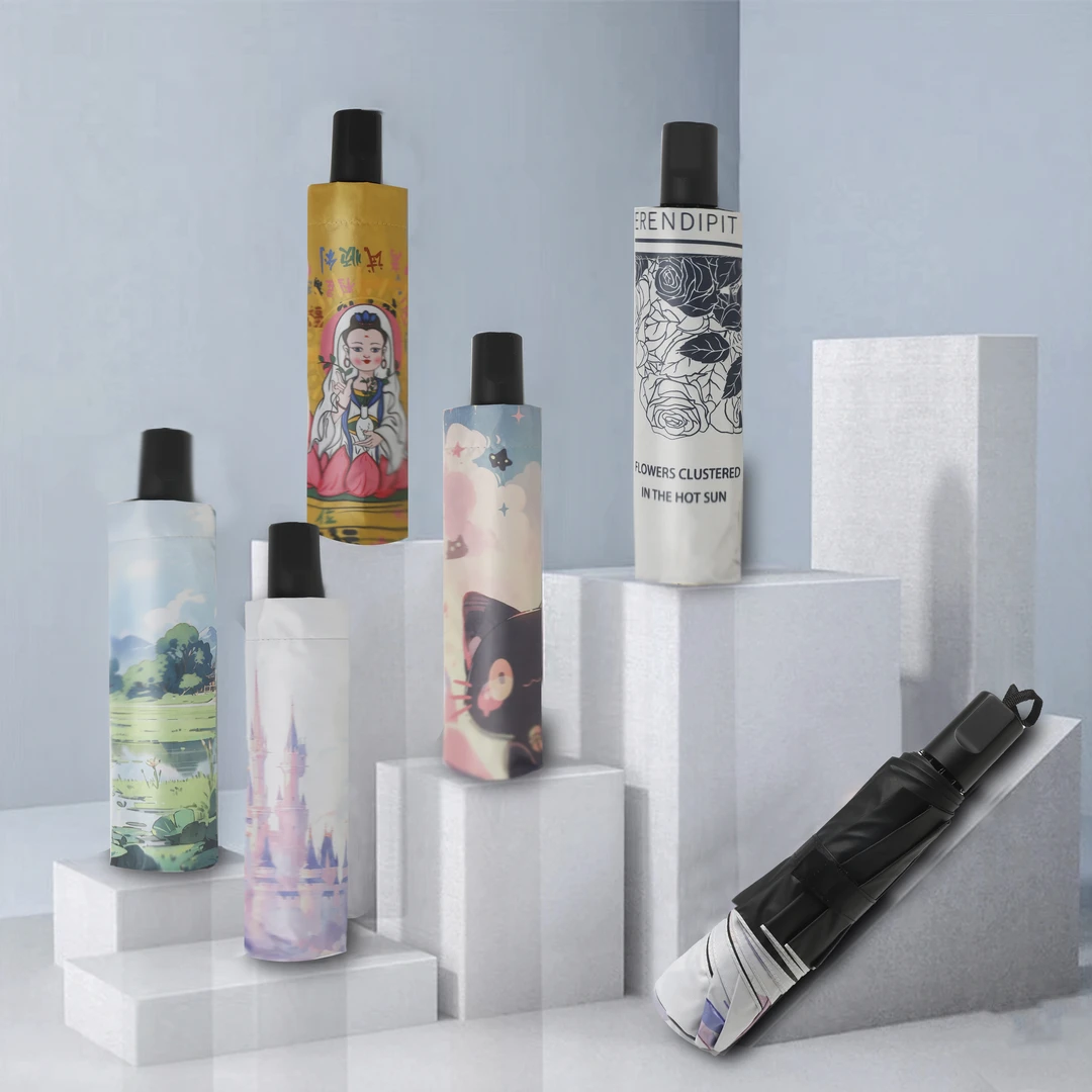 蓝色碎花雨伞学生晴雨两用太阳伞加厚黑胶防晒防紫外线遮便携加固