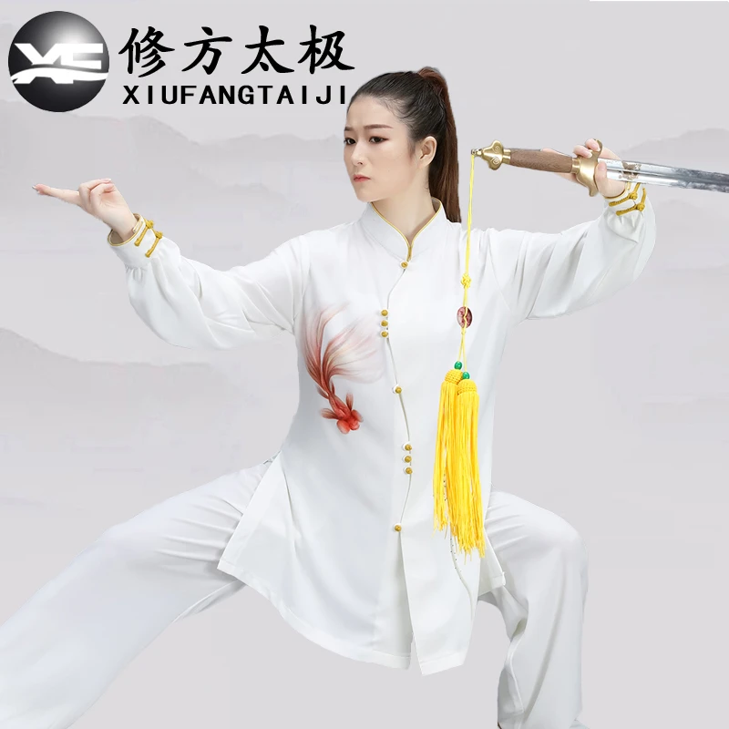 太极服女新款高档手绘新中式八段锦飘逸武术表演服太极拳练功服