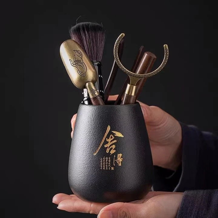 晟翔陶瓷茶道六君子茶配件黑檀木五君子