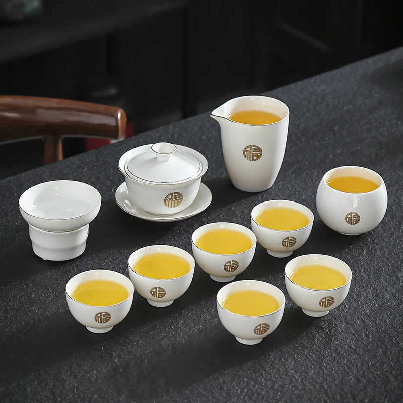 陶瓷茶具套装家用办公茶具整套金福临门