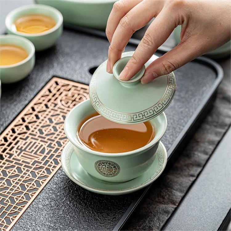 晟翔陶瓷茶具套装汝窑金福茶具套装