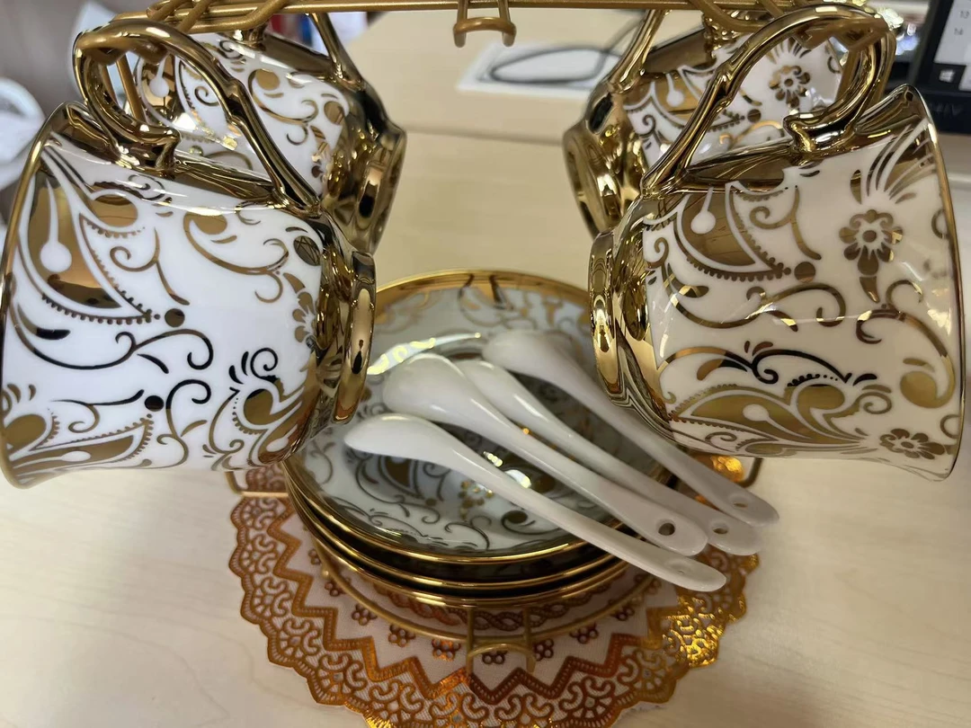 镀金边欧式创意家用茶具陶瓷马克杯英式咖啡杯碟架套装