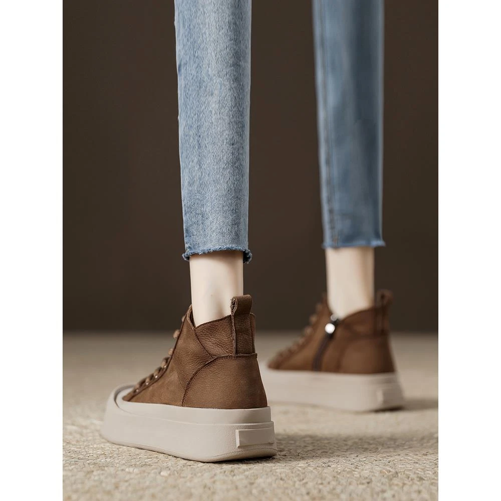 真皮厚底马丁靴女秋冬2024新款网红爆款软皮短靴显脚小高帮靴子