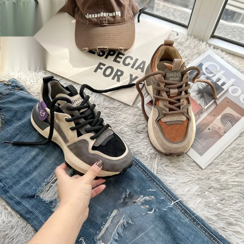 新款韩版厚底2024年秋冬季加绒百搭低帮休闲运动阿甘鞋跑步鞋女