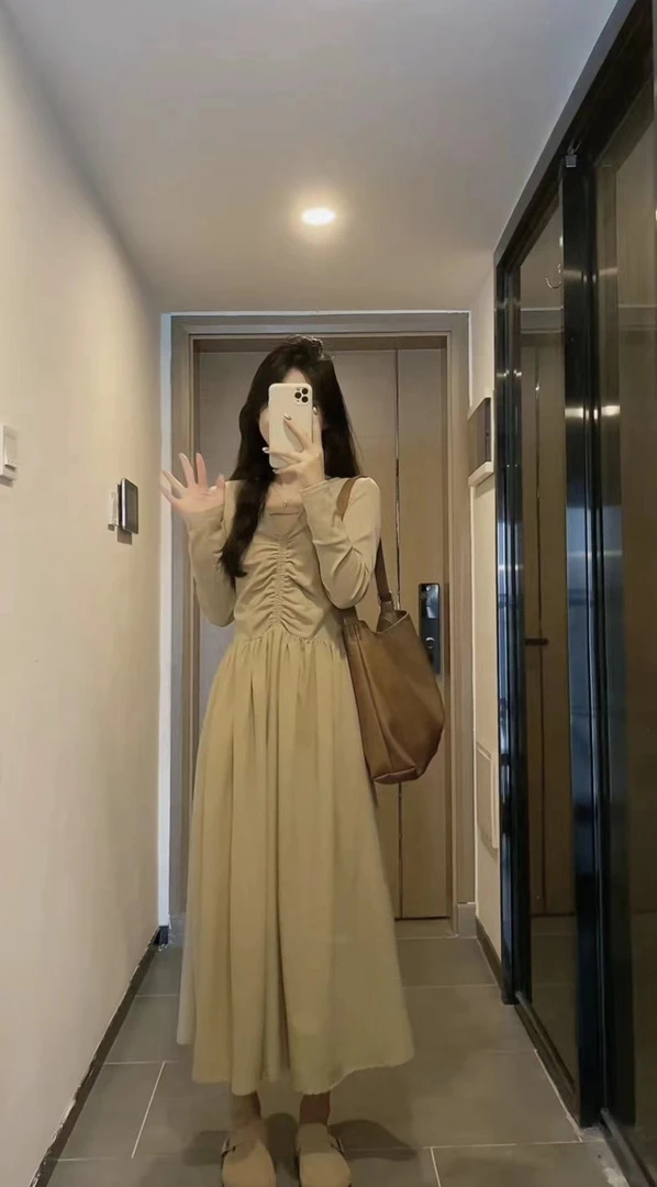 AN•XIN 【芭蕾少女】早秋新品 小心机显瘦减龄小黑裙A8878