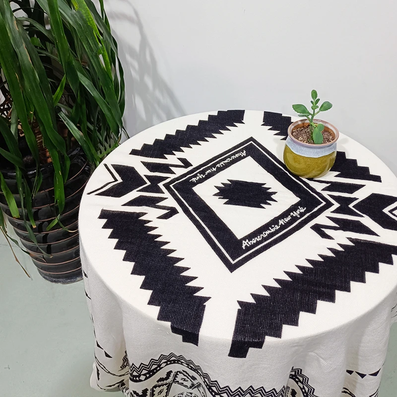 现代桌布装饰布茶几书桌台布盖布米色几何柔软防尘披肩沙发巾方巾