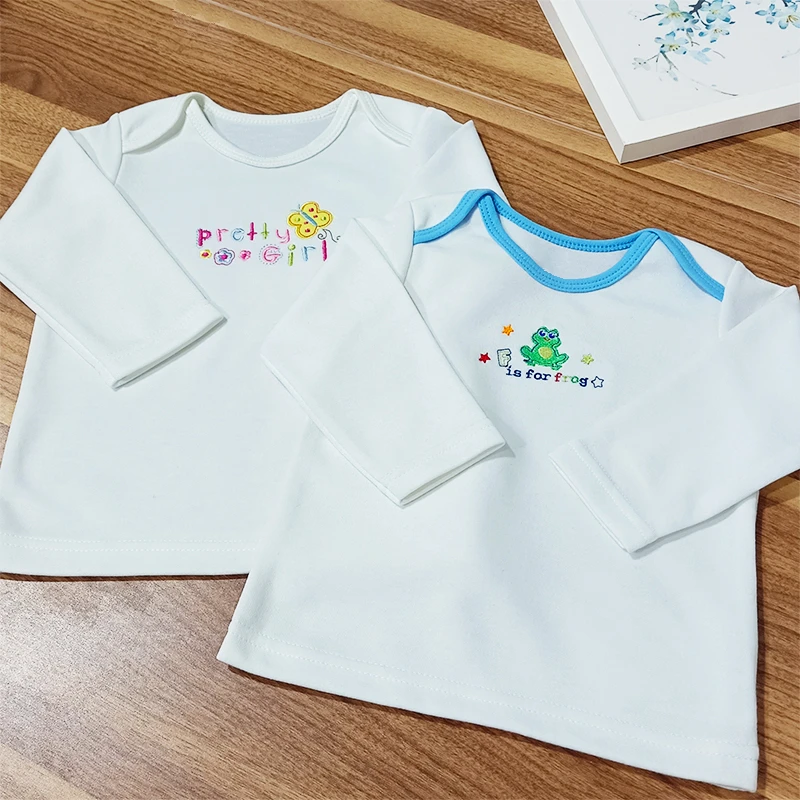 婴儿全棉可爱秋衣男童女童春秋宝宝卡通白色套头舒适长袖休闲