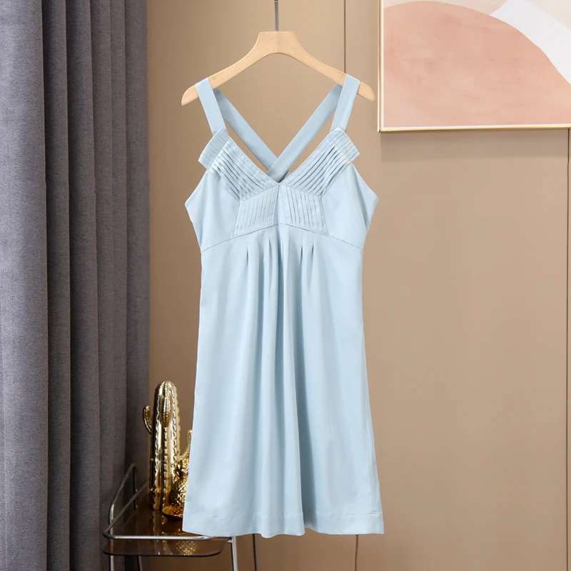 丝滑连衣裙礼服露背裙子夏季外穿气质时尚性感纯色法式裙子美背