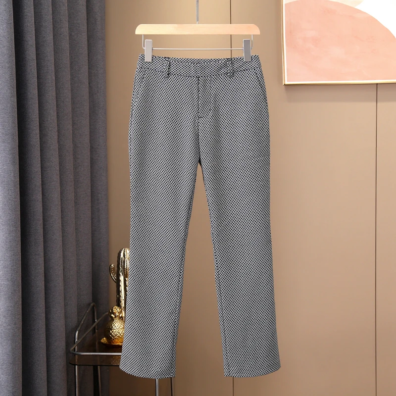 高腰显瘦休闲裤时尚百搭格纹直筒格子裤宽松千鸟格职业气质裤子