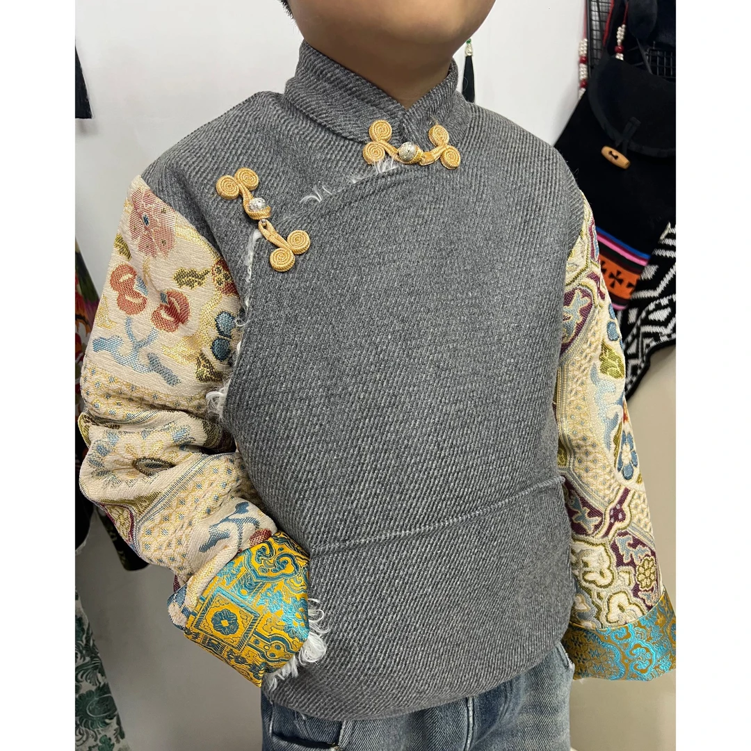 藏服中国风冬季秋冬儿童民族风羊毛加绒卫衣