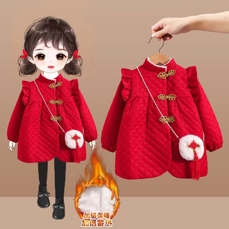 【小扬哥推荐】女童秋冬装棉服2023新款加厚绒女宝宝红色周岁女孩