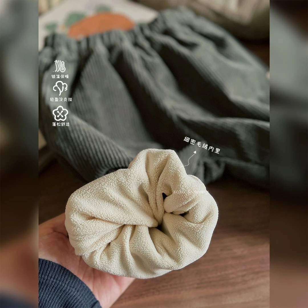 【小扬哥推荐】儿童加绒版灯芯绒条纹束腿裤冬季婴幼童男女宝宽松