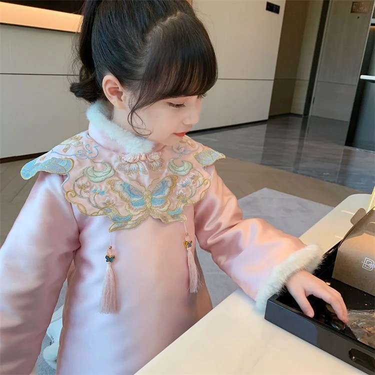 【小扬哥推荐】女童旗袍裙冬装2023新款儿童唐装拜年服加厚小女孩