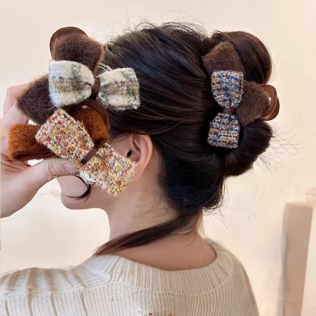 新款ab面蝴蝶结纽扣抓夹韩版网红爆款简约复古气质发夹头饰