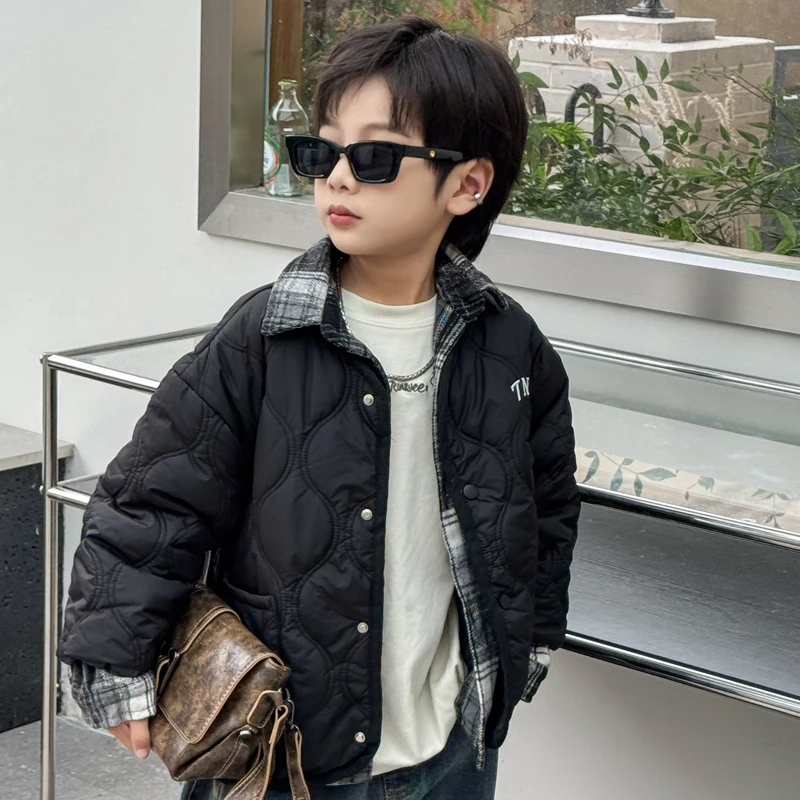 萌娃儿童棉服男孩2024外套新款秋冬男童夹棉冬装假两件中大童棉衣