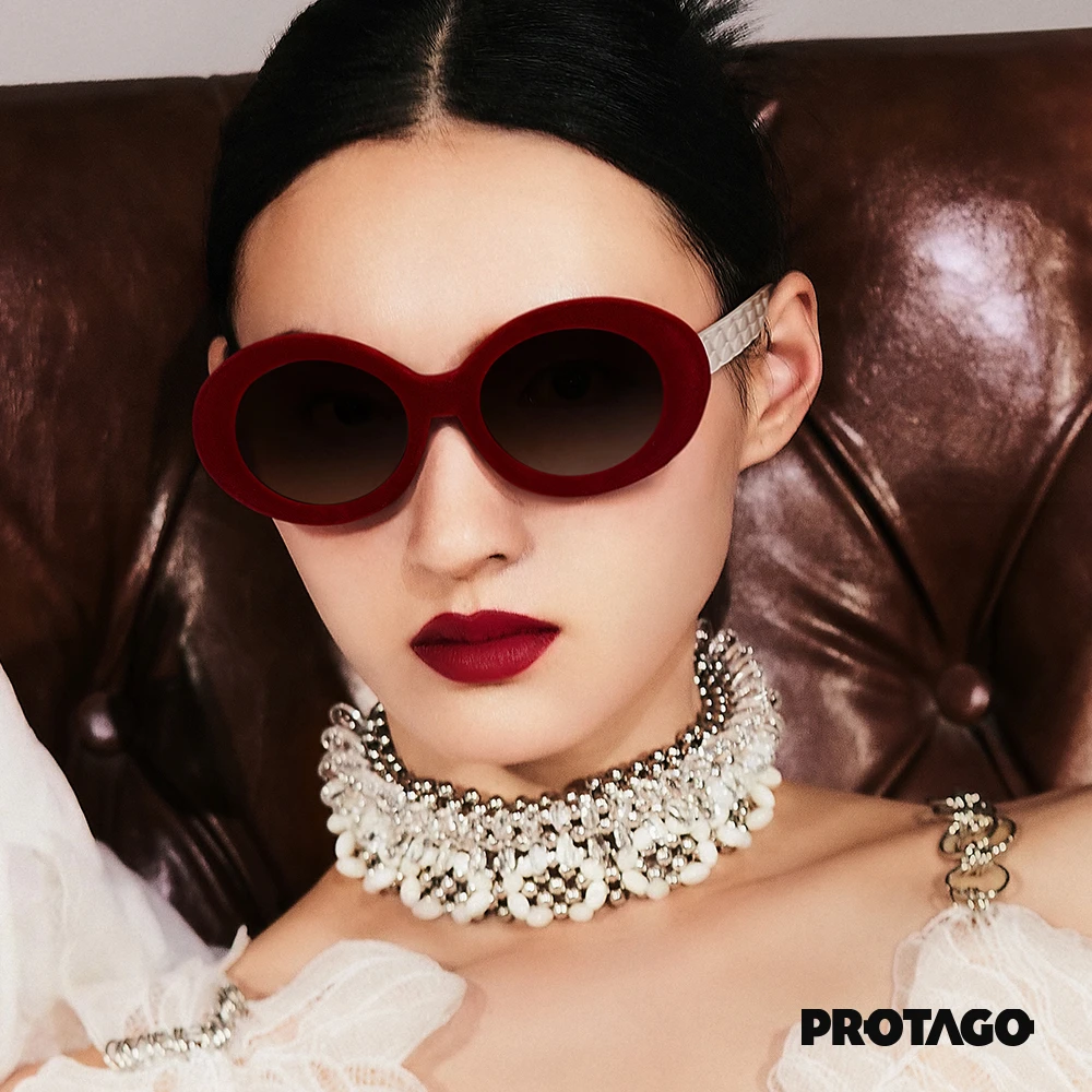 PROTAGO限量版红丝绒椭圆大框压纹防紫外线墨镜Ruby 13A商品图