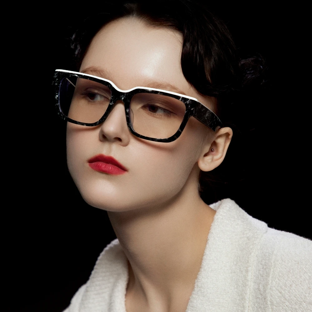 PROTAGO明星同款拼色镌刻板材方框UV400防蓝光素颜眼镜Marble 5E