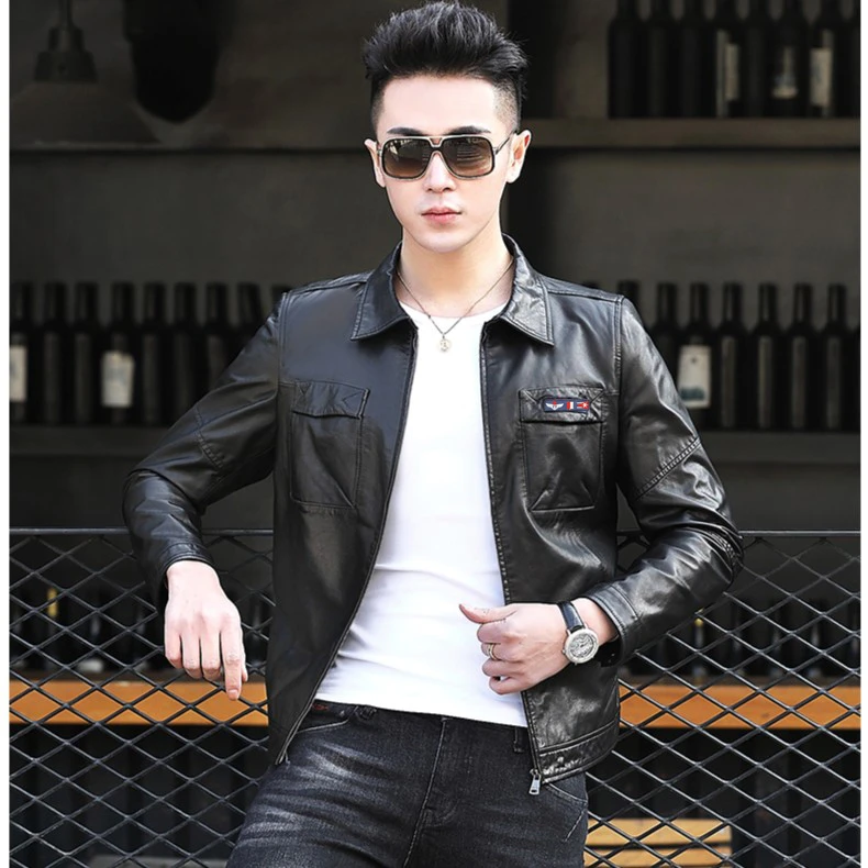 19822 山羊皮单装翻领飞行员服真皮皮衣时尚修身短款薄款