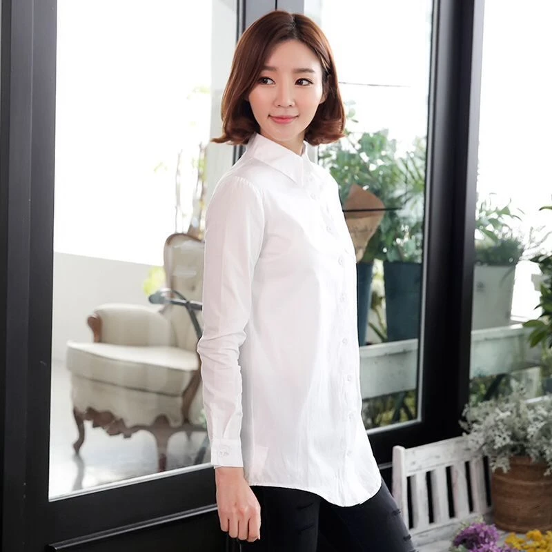 糖果色白衬衫女长袖职业春秋夏季宽松证件照工作服正装女白衬衣