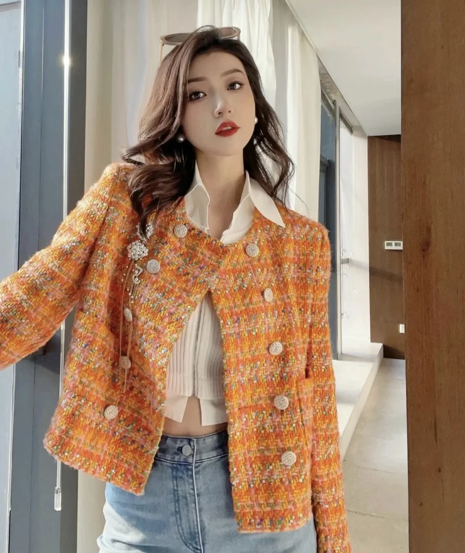 AMASS/阿玛施通勤圆领双排扣长袖经典长袖小香风外套5400837