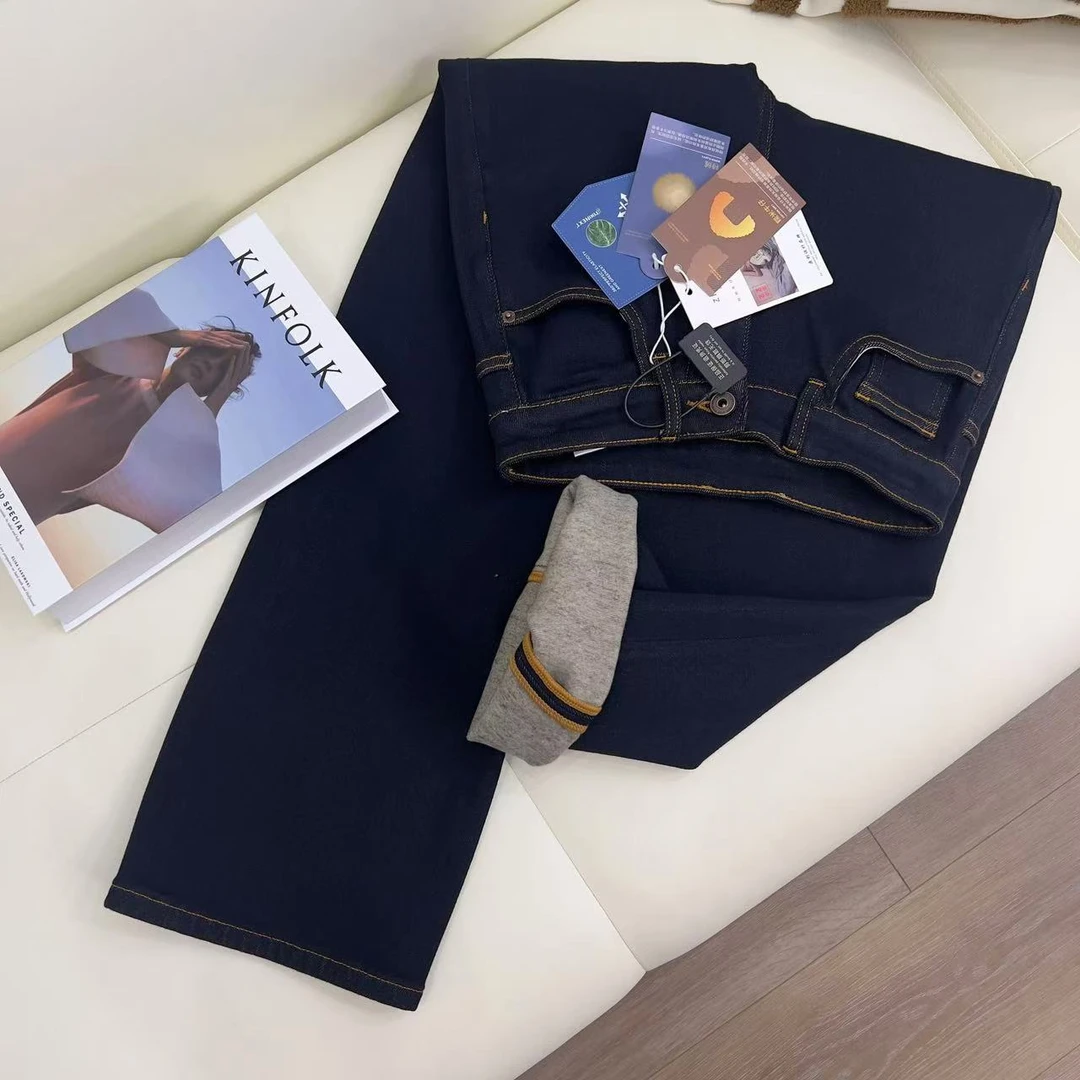 【华总高定】秋冬显瘦百搭防掉色丹宁蓝植绒薯条裤牛仔裤