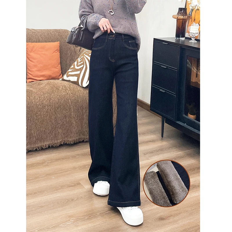 【华总高定出品】800克雪狐绒防褪加绒阔腿牛仔裤女2024冬季新款