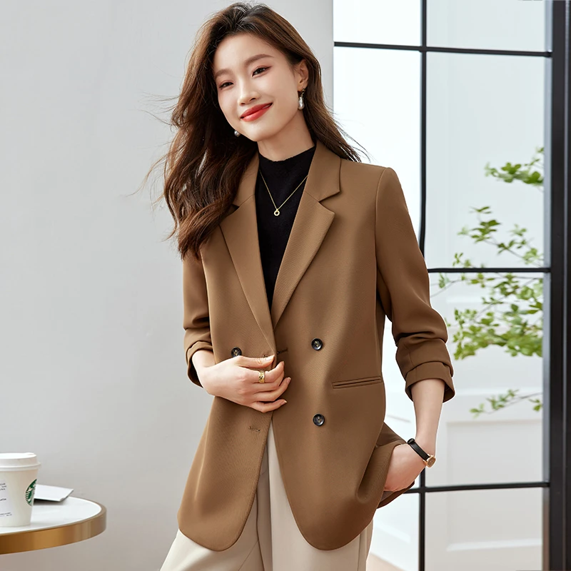 咖色小西装外套女小个子春秋新款高级感炸街休闲气质宽松西服上衣