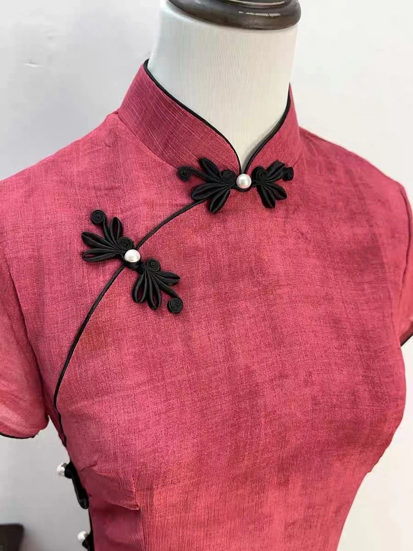 春夏梅子红新中式新娘旗袍小个子订婚敬酒服少女气质出阁宴日常