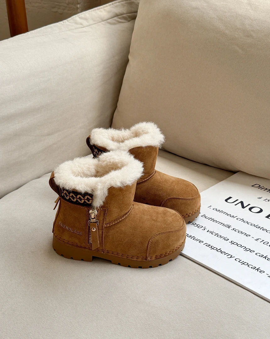 新款儿童毛边雪地靴男女童保暖民族风鞋