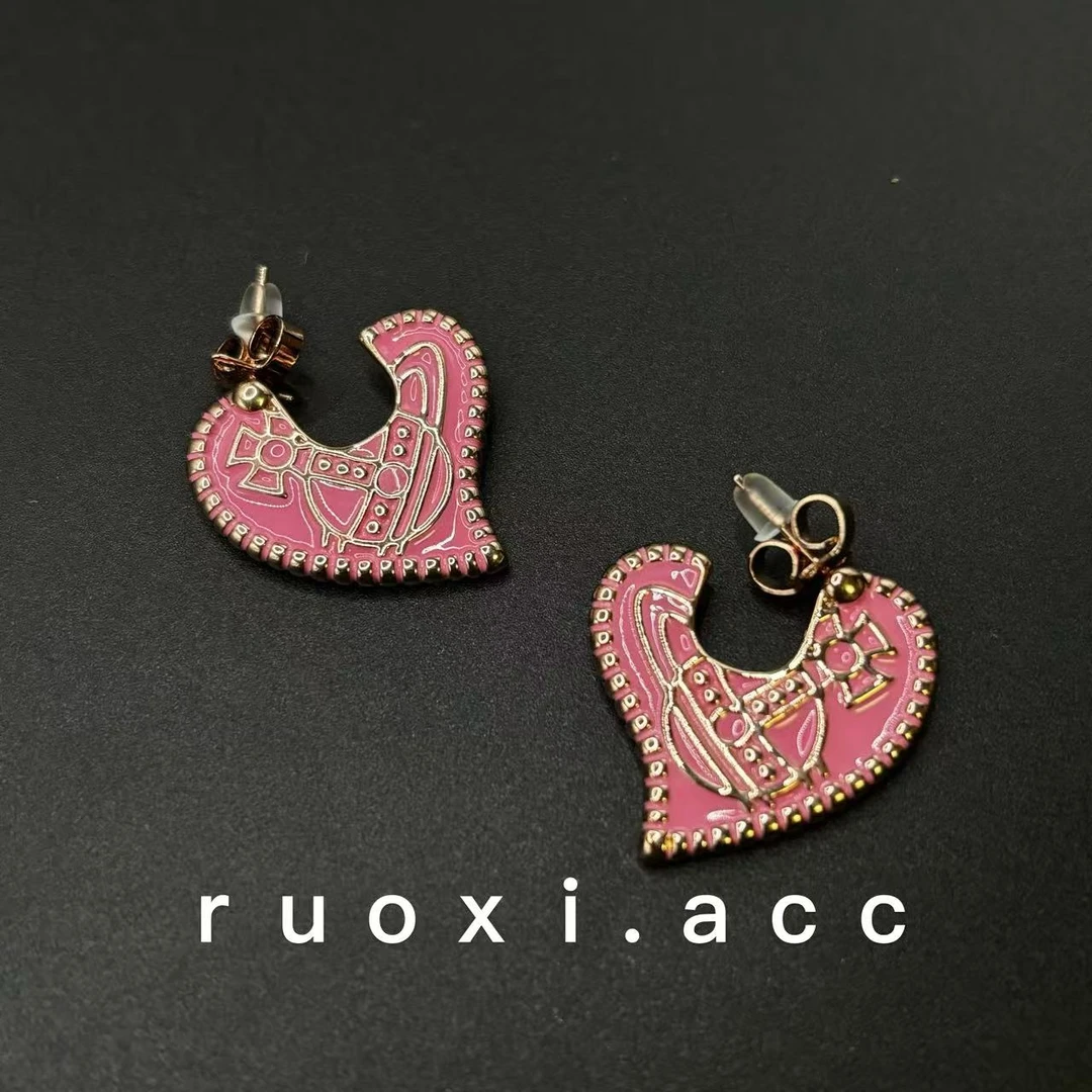 铜合金无非金属耳饰 甜酷爱心土星粉色耳环【1030】909