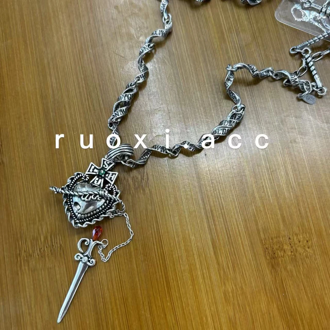 铜合金项链 嘻哈个性螺旋字母链条爱心流苏项链-RX1037