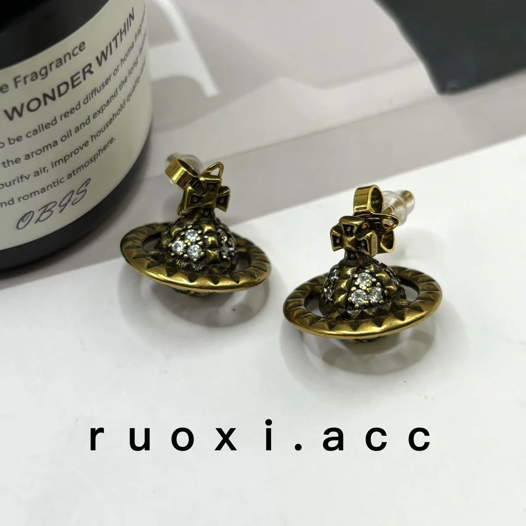 铜合金耳饰 复古做旧土星几何不规则个性耳钉【1018】——1089