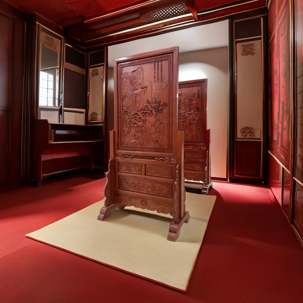 东阳木雕中式屏风实木玄关精雕双面雕花隔断座屏客厅移动落地屏