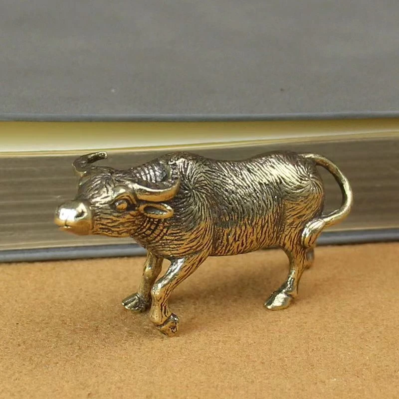 实心纯黄铜办公桌面十二生肖小牛发财牛茶宠桌面家居复古摆件