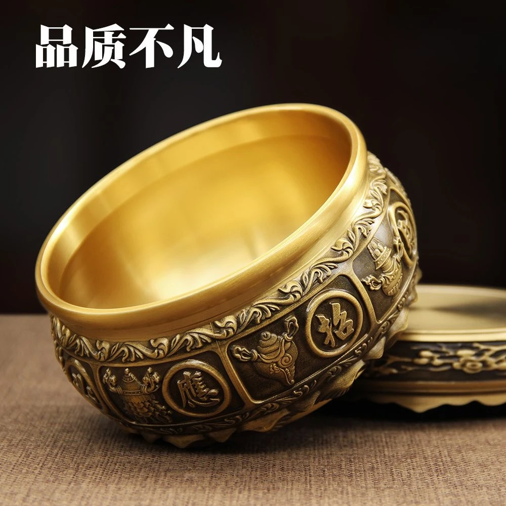 有求必应黄铜聚宝盆招财聚财铜缸香炉摆件家用办公室客厅礼品开业