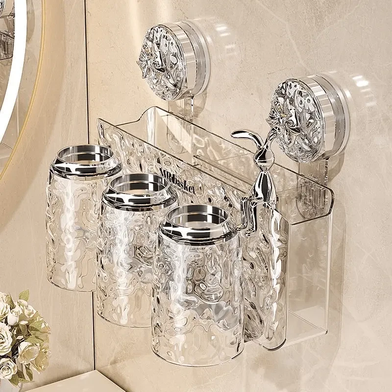 吸盘牙刷杯壁挂式刷牙牙杯家用免打孔漱口杯卫生间牙刷牙膏置物架