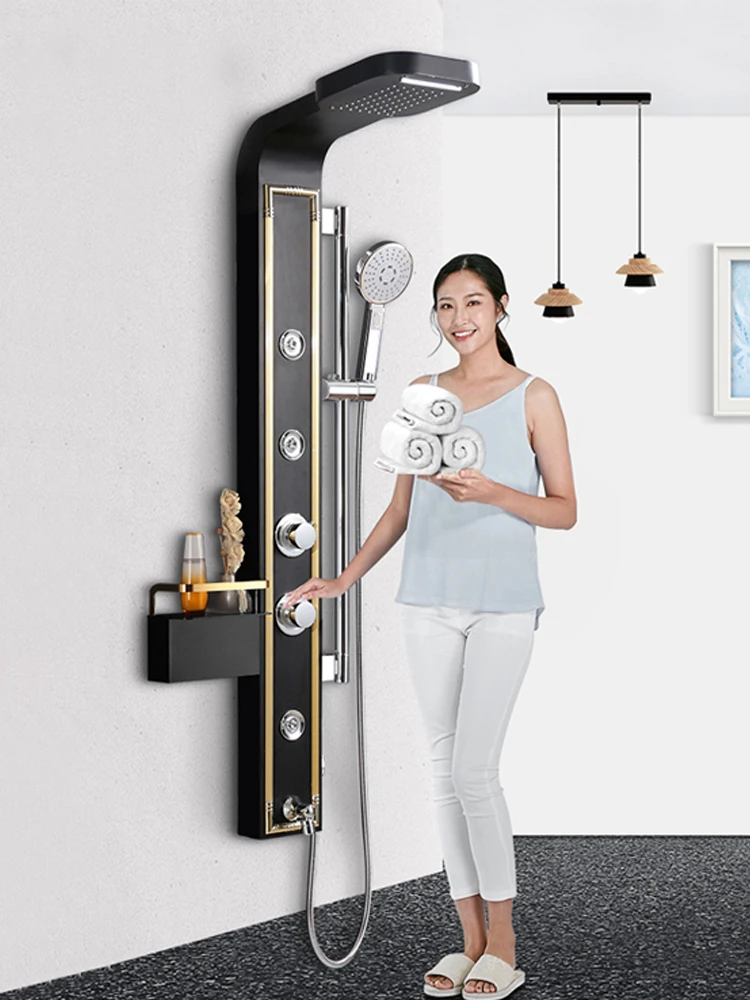 卫生间淋浴花洒套装淋浴屏淋浴器壁挂式黑金色挂墙式增压沐浴淋雨