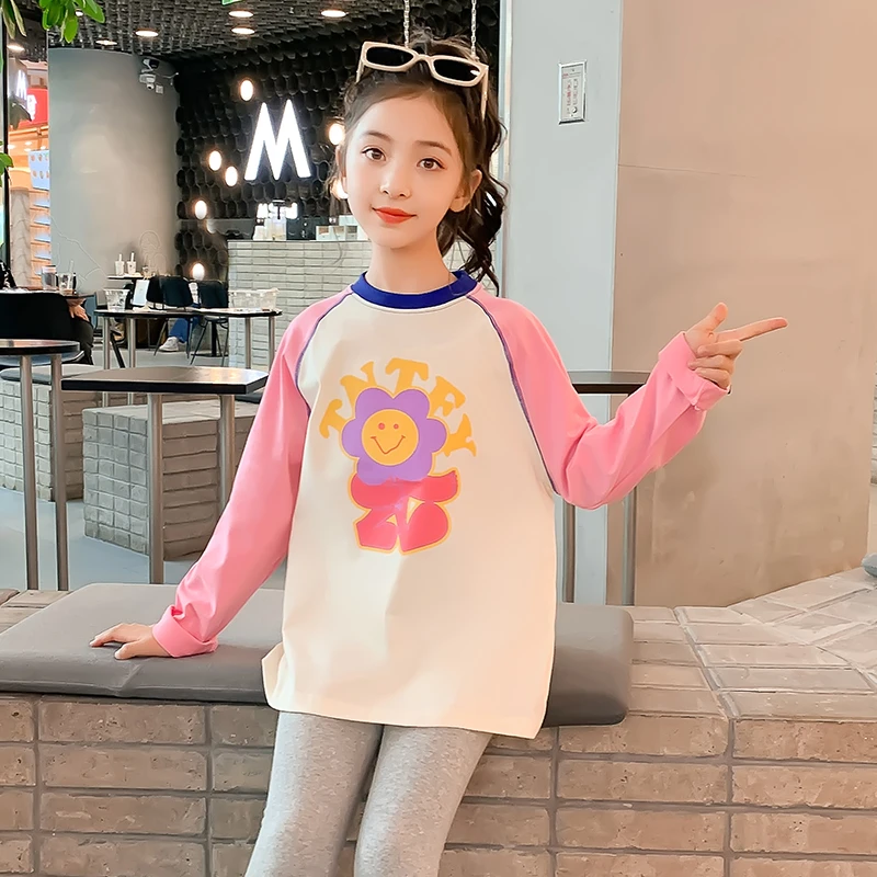 女童长袖t恤春秋款2023新款儿童衣服时髦网红童装女大童打底秋装