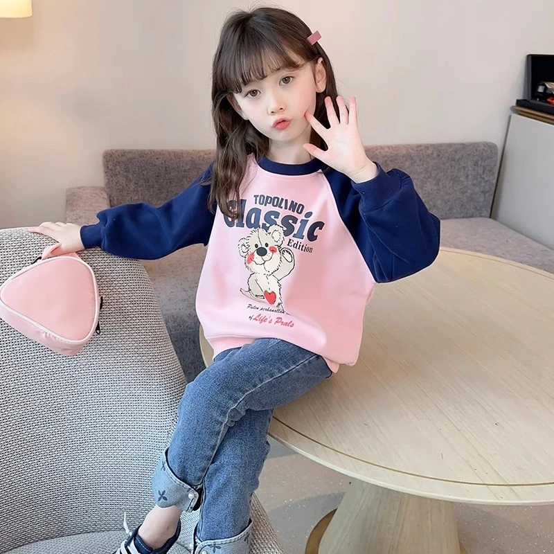 女童卫衣秋装2024新款洋气童装小女孩韩版休闲插肩袖春秋儿童上衣