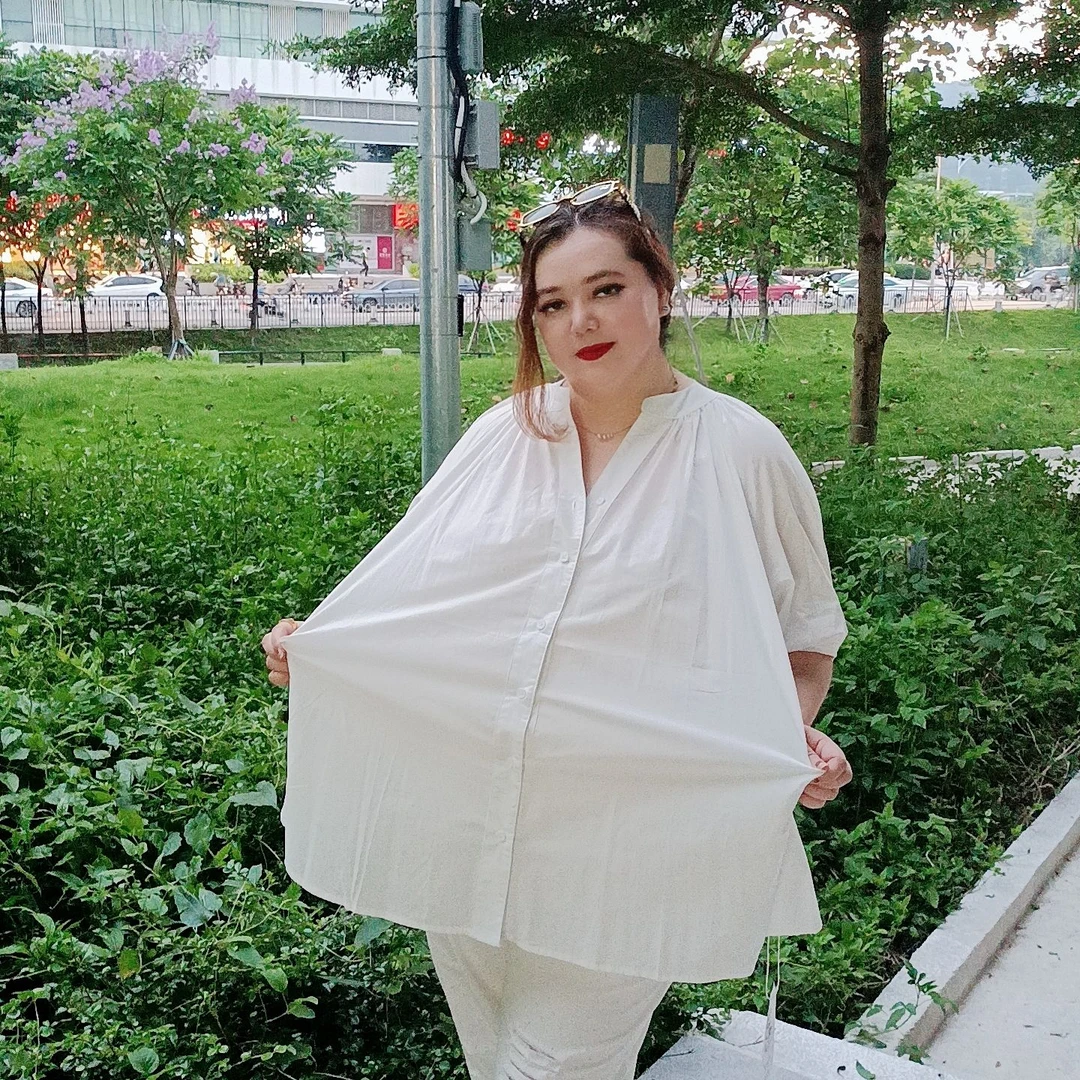 大码法式复古圆领灯笼袖衬衫女夏季新款宽松百搭裙女