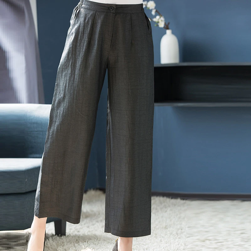 香云纱龟纹阔腿裤大码休闲显瘦桑蚕丝夏季长裤透气宽松显瘦垂感