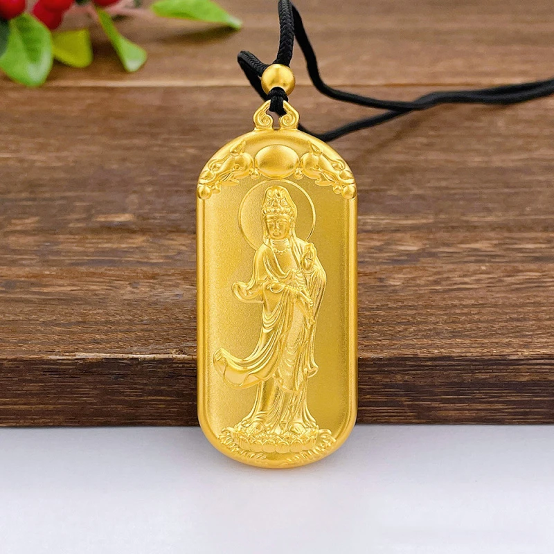 足金999古法传承观音心经黄金吊坠纯金菩萨方牌挂坠男送老公父亲