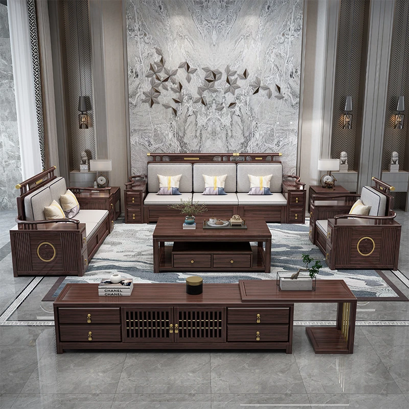 【杰洛克】570#乌金木沙发官帽实木新中式客厅组合简约储物沙发家具